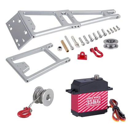 AMK 1/10 RC Crawler Tow Truck Accessory Kit, Truck Tow Truck Crane Arm Wrecker Servo Winch Kit, for 1/10 RC Crawler SCX10 TRX4 Capra LCG Chassis Upgrades Parts - color: Silvery