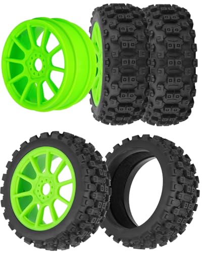 RC Buggy Tires 17mm Hex Wheels and Tires for 1/8 Scale Car Typhon 3S 6S,HSP Off-Road,Kyosho MP10,1/8 Scale RC Buggy Wheels & Rubber Tires,Green - color: Green(4pcs)