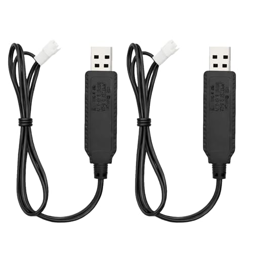 2-Pack USB RC Car Charger Cable XH2.54mm for 3.7V Battery Charging | Compatible with Remote Control RC Car Battery，XH2.54mm 2-pin female connector, for 3.7V lithium battery charging.