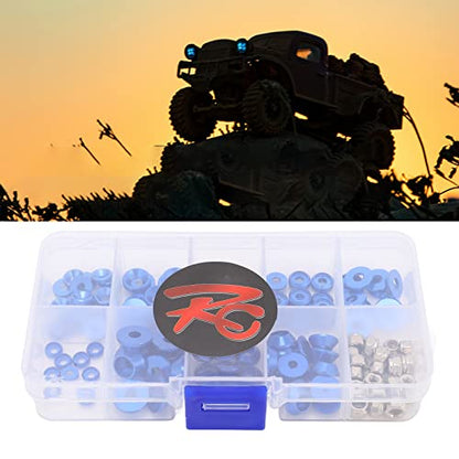 RC Screw Washer Kit Aluminum Alloy CNC Machined Flat Round Cup Head Washers and Nuts for 1/10 1/8 RC Cars, Anodized Lightweight Hardware Set with 125 PCS in Plastic Box (Blue) - color: Blue