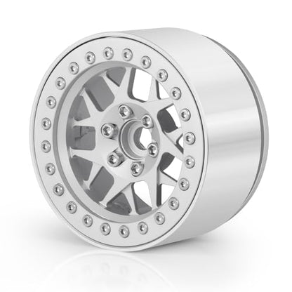 MOHERO 2.2 inches RC Beadlock Wheels/Rims for 1/10 Scale Rc Crawler Car Wraith 90018 Pack of 4 (Silver) - color: Silver