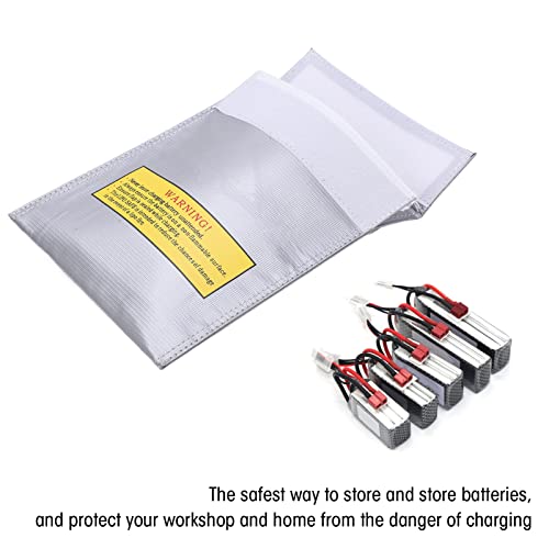 Fireproof Lipo Battery Bag, Flame Retardant Storage Pouch, Charging Container with Radiation Heat Resistant, Ideal for Various Aircraft Batteries, 18x23cm (Silver) - size: Silver