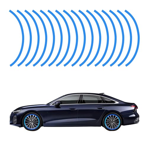 16PCS Reflective Car Wheel Rim Stickers, Car Wheel Decorative Stripe Stickers, Night Safety Warning Tape Sticker Automotive Accessories Fit for Wheels for Motorcycle, Car (Blue) - color: Blue