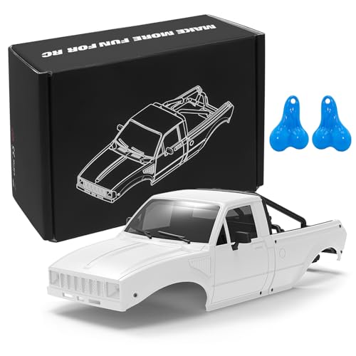 RC Pickup Body Shell with Bed Rack and Light kit & 2PCS Hanging Ball Nuts for 1/24 RC Crawler Axial SCX24 C10 Bronco Wrangler Base Camp 4Runner (White) - color: White