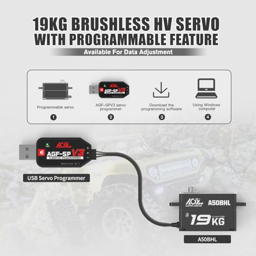 AGFRC 19KG 0.073Sec Low-Profile Servo for 1/10 RC Drift Car (A50BHL) | Brushless Motor, Full Metal Gear, 8.4V HV, 25T Metal Horn, Programmable, High Speed Servo for Crawler/Touring Car