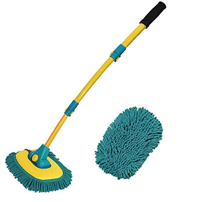 Car Wash Brush with Long Handle,Car Wash Mop Mitt with 1 Replacement Head , Extension Pole Car Brush Cleaning Kit for Cars Trucks - color: Green- One Head