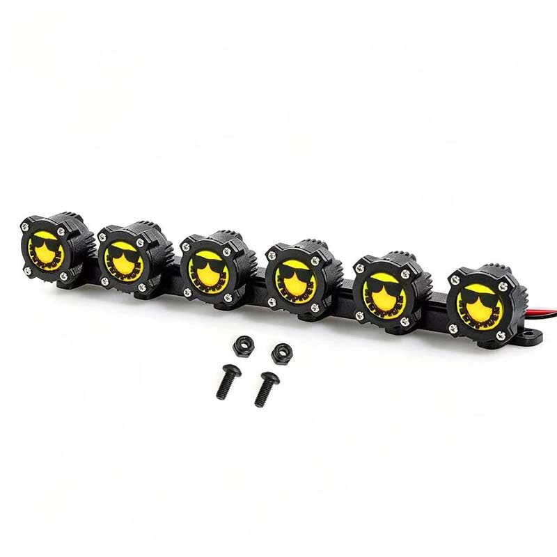 1/10 Scale RC Crawler Roof Light Bar,6 LEDs Spotlight, Bright Yellow Metal Lamp Kit for Axial SCX10 Traxxas TRX4 TRX6 D90 Redcat Gen8 RC Truck Off-Road Upgrades (Smiling face)