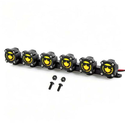 1/10 Scale RC Crawler Roof Light Bar,6 LEDs Spotlight, Bright Yellow Metal Lamp Kit for Axial SCX10 Traxxas TRX4 TRX6 D90 Redcat Gen8 RC Truck Off-Road Upgrades (Smiling face)