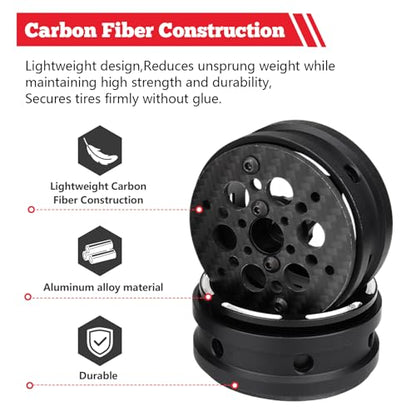 HobbyPark Carbon Fiber 1.9 Beadlock Wheels Rims for TRX4 SCX10 1/10 Crawler Car 1.9 inch Beadlocks Upgrades (Style A) - style: Style A