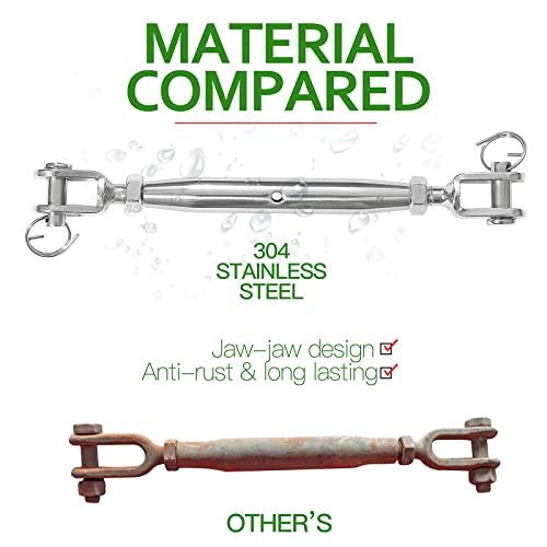 2PCS M8 Jaw and Jaw Turnbuckle, Stainless Steel Turnbuckle Heavy Duty Turn Buckle, 4400lbs Working Load Limit, Durable for Wire Rope Cable - style: Jaw & Jaw-M-8