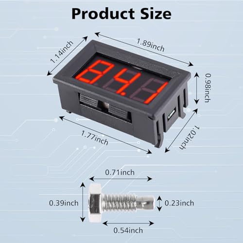 PEMENOL 12V Red Fahrenheit Digital Temperature Meter | -76F~999F LED Display with Industrial Grade 0.5m K-Type Thermocouple Temperature Sensor M6
