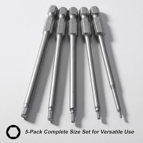 Amabro 5Pcs RC Hex Bit 4 Inch Allen Wrench Drill Power Bits Set 1.5mm 2.0mm 2.5mm 3.0mm 4.0mm Alloy Steel Professional Grade Hex Shank for Screwdrivers Electric Screwgun/Power Drill
