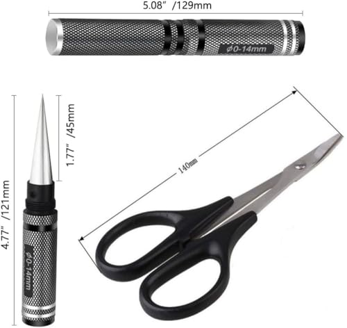 3Pcs RC Body Reamer Hole Punche, RC Body Trimming Tools Kit with Sleeve and Curved Scissors & Straight Scissors Set RC Car Body Mounting for 0-14mm Hole Punching and Trimming (Black) - color: Black