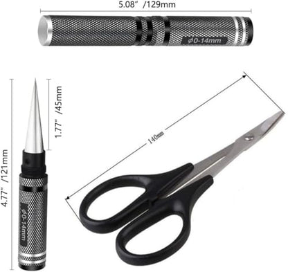 3Pcs RC Body Reamer Hole Punche, RC Body Trimming Tools Kit with Sleeve and Curved Scissors & Straight Scissors Set RC Car Body Mounting for 0-14mm Hole Punching and Trimming (Black) - color: Black