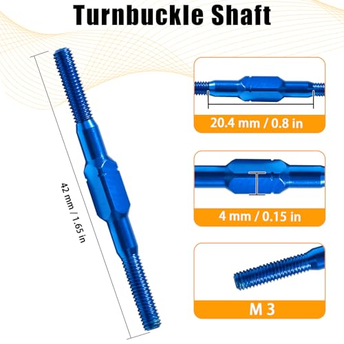 2PCS 3x42mm Aluminum Alloy Turnbuckle Shaft with M3 Threads, Push Rod Tie Rod Linkage Replacement for #54250, Compatible with 1/10 TAMIYA RC Crawlers Trucks On/Off-road Buggy Upgrade (Blue) - style: 2pcs-42mm #54250