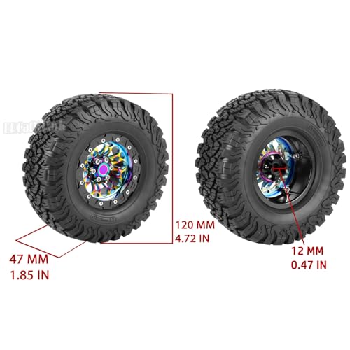 RC 2.2 in Wheel Tires for 1/10 SCX10 SCX10 II 90046 SCX10 III AXI03007 SCX10 Pro TRX4 TRX6 Gen7 Gen8 D90 VS4-10 MST CFX RC Crawler Car,BRCatWPark Aluminum RC 2.2 Wheel,Colorful