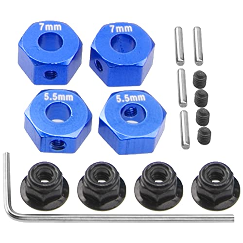 ShareGoo Aluminum 12mm Hex Wheel Hubs Hex Adapter & Flanged Lock Nuts Compatible with Traxxas 2WD Slash Rustler Stampede 1/10 RC Car (Dark Blue) - color: Dark Blue