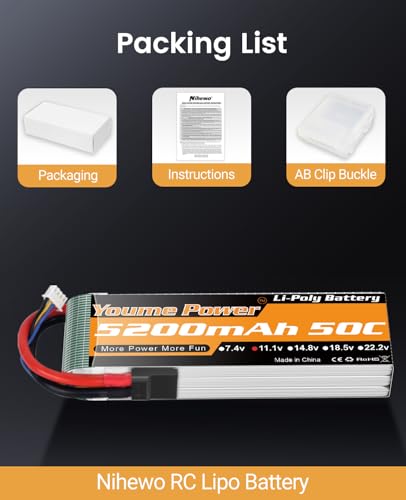 3S LiPo Battery 5200mAh Shorty 11.1V 50C RC Battery with Tr Plug Soft Case for 1/8 1/10 Scale RC Car Truck Vehicle Tank Buggy Truggy Boat Drone Airplane (2 Packs)