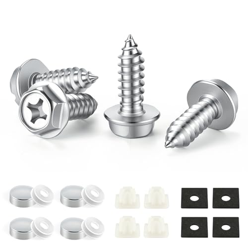 Rustproof License Plate Screws for Securing License Plates Frames and Covers on Cars and Trucks, 4 Sets Premium Stainless Steel Self Tapping Mounting Bolts, Silver - color: Cross-Silver, size: 4 Pack