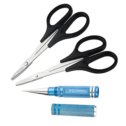 3Pack RC Body Reamer Hole Puncher with Curved and Straight Scissors RC Car Body Mounting Wide Body Kit for 0-14mm Hole Punching and Trimming (Round-Shell-Blue)