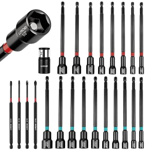 Magnetic Nut Driver Set 23Pcs, Metric 6-15mm & SAE 1/4"-9/16" | 6" Extra Long Impact Bits with Strong Magnet, 1/4" Hex Shank for Drill, for Car Maintenance & Furniture Assembly - size: 23pcs Nut Driver Set