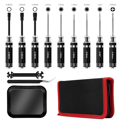 RC Tool Kit 12PCS Hex Screwdriver Nut Driver Set | Short Handle RC Tools with Hex, Phillips, Flat Drivers & Pliers for 1/18 1/24 RC Crawler, SCX24, TRX4M, Axial, Traxxas - color: Black