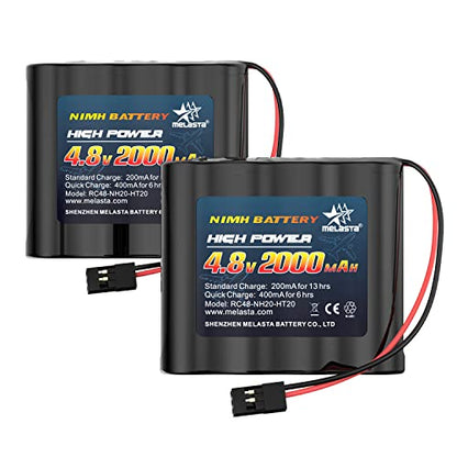 melasta 4.8V 2000mAh NiMH RX Battery 2-Pack with Hitec for Futaba | Replacement receiver pack. Hitec connectors. Includes Tamiya-to-Hitec adapter (female). For RC airplanes/aircraft. - size: 4.8V
