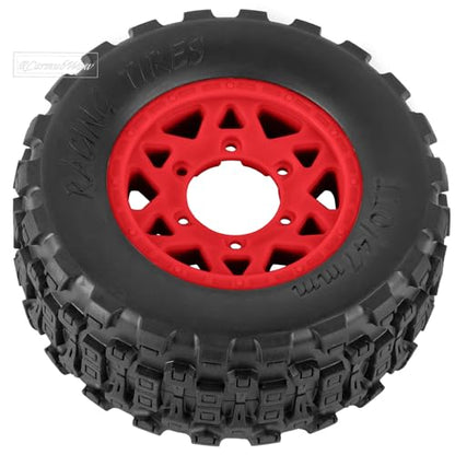 RC Truck Tires RC Wheels and Tires,12mm/14mm/17mm Hex RC Tires for 1/10 Slash 4×4 2WD,Arrm a Senton,Axia1 Red cat Rc 4wd,Off-Road Tire w/RC Wheels Hex,Red - color: Red(4pcs)