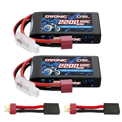 OVONIC 2S Lipo Battery 7.4V 2200mAh 120C with Dean-Style T to TRA Connector for RC Car Truck Vehicles Boat Drone Airplane Quadcopter Helicopter FPV Racing Hobby Models Pro Truck Boat Jet 2 Batteries