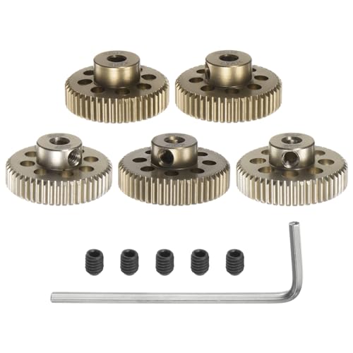 uxcell 64P Pinion Gear Set 3.175mm (1/8") Shaft 46T 47T 48T 49T 50T Aluminum Alloy Motor Gears with Step for 1/10 RC Car (5pcs)