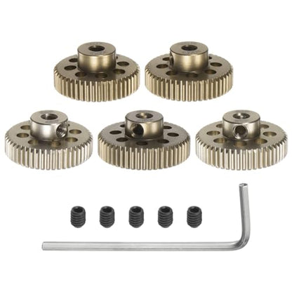 uxcell 64P Pinion Gear Set 3.175mm (1/8") Shaft 46T 47T 48T 49T 50T Aluminum Alloy Motor Gears with Step for 1/10 RC Car (5pcs)