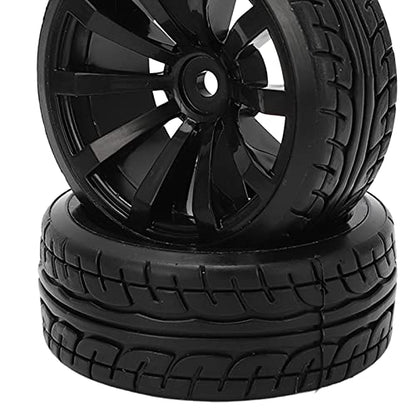 4PCS 1/10 Drift Car Tires Hard Tyre for TT02, RC Rubber Tires and Wheels Set, On Road Drifting Car with 12mm Hex Coupler, Durable Hard Rubber for Stable and Flexible Driving