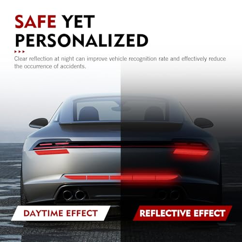 WZP 7PCS Car Reflective Stickers, Night Visibility Reflective Bumper Stickers, Warning Decal, Waterproof Self Adhesive Cars Boot Tailgate Trim Tape for Car Trunk (Red)