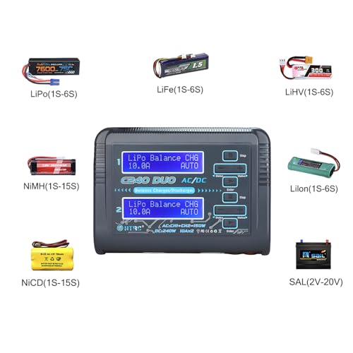 LiPo Battery Charger Dual RC LiPo AC150W DC240W 10A C240 Balance Battery Chargers Discharger for 1-6S LiPo Li-ion Life LiHV 1-15S NiCd NiMH PB Smart Battery RC Car
