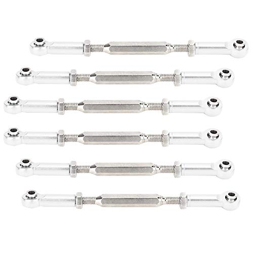 Tbest Push Rod, 6Pcs 88mm Aluminum Alloy Adjustable Push Rods Turnbuckle Rod Linkage for RC Car (Silver) Turnbuckle Ends for Rc Rc Turnbuckle