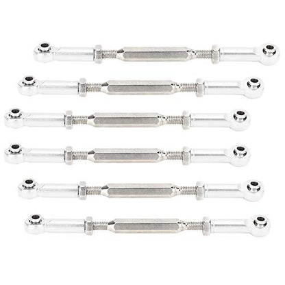 Tbest Push Rod, 6Pcs 88mm Aluminum Alloy Adjustable Push Rods Turnbuckle Rod Linkage for RC Car (Silver) Turnbuckle Ends for Rc Rc Turnbuckle