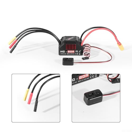 HG-80A 80A Sensorless Brushless ESC Waterproof Dustproof Design with Adjustable Brake and Throttle Settings for 1/10 Scale RC Buggy Truck On-Road Off-Road Models(C) - size: size:c