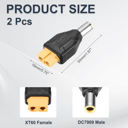 MECCANIXITY 2 Pack XT60 Adapter, XT60 Female to DC7909 Male 7.9 x 0.9mm Wireless Adapter, XT60 Connectors Wireless for Laptop Power Supplies - style: XT60 Female to DC7909 Male
