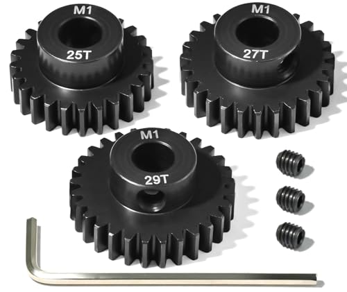 M1 8mm Steel Pinion Gear Set 25T 27T 29T with Laser-Engraved Tooth Count for 1/5 X-Maxx Rc Model Car Buggy Truck Replacement Mod 1 Gear Compatible with Brushed & Brushless Motors 3 Pcs - size: M1-8MM-PG-25T-27T-29T