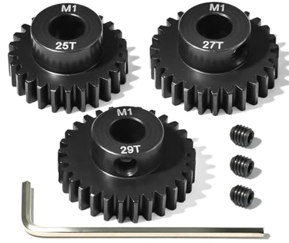 M1 8mm Steel Pinion Gear Set 25T 27T 29T with Laser-Engraved Tooth Count for 1/5 X-Maxx Rc Model Car Buggy Truck Replacement Mod 1 Gear Compatible with Brushed & Brushless Motors 3 Pcs - size: M1-8MM-PG-25T-27T-29T