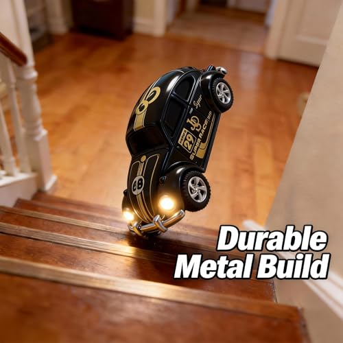 Mini RC Car, Alloy 1/64 RC Car [LED Lights] [3 Speeds Modes] [Rechargeable Battery] Retro Beetle with Remote Control, Black - color: Black