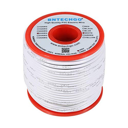 BNTECHGO 22 Gauge PVC 1007 Solid Electric Wire White 100 ft 22 AWG 1007 Hook Up Tinned Copper Wire - color: White, size: 22 Gauge 100ft