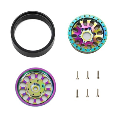 1.3” Brass Beadlock Wheels, -5.40mm Offset CNC 7 mm Hex Rims for 1/18 1/24 RC Crawler TRX4M, Axial SCX24 AX24, Redcat Ascent-18, FMS FCX24, 4 pcs, Iridescent Green - color: Iridescent-green