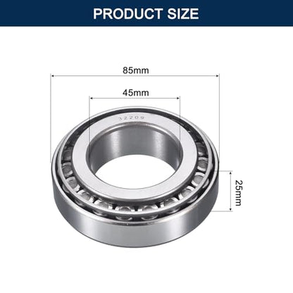 2 Pack 32209 Tapered Roller Bearing Cone and Cup Set | 45mm Bore 85mm OD 25mm Cup Width, Chrome Steel Taper Bearings Set, ABEC-3 - size: 32209