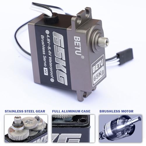 65KG Servo Motor High Torque Metal Gear for 1/6 1/8 1/10 1/12 RC Car | Waterpoof, Brushless Servo, Standard Size, Quiet, Great digital Servo for RC Robot Boat