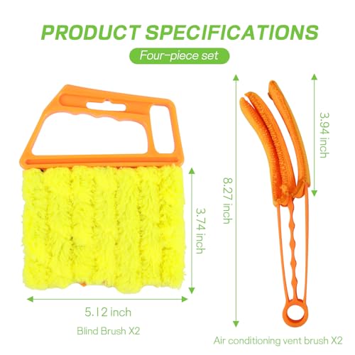 4PCS Blind Cleaner Duster Tool, Washable 7-Finger Window Venetian Blind Shutter Duster Brush, Hand-Held Automotive Cleaning Tool for Blinds, A/C Vent, Keyboard, Car Accessories (Orange)