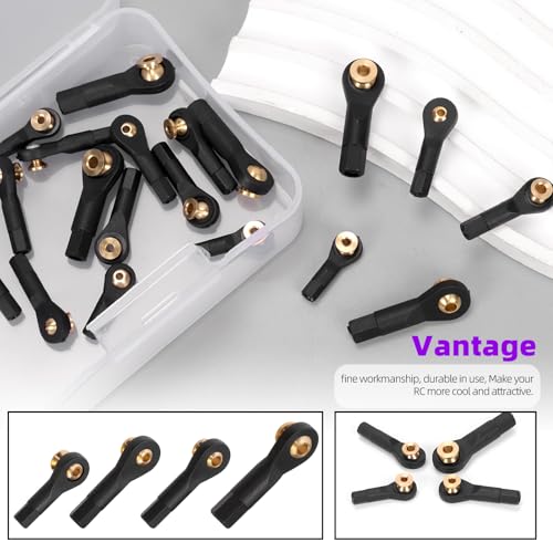 Swpeet 20Pcs 4 Sizes Link Rod End M2 M2.5 M3 Ball Joint Head Assortment Kit, Copper Ball Head Holder Tie Rod, Ball Head Tie Rod End Holder, Link Rod End Ball Joint for RC Car Robot