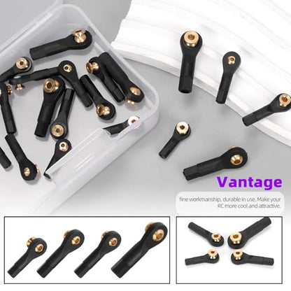 Swpeet 20Pcs 4 Sizes Link Rod End M2 M2.5 M3 Ball Joint Head Assortment Kit, Copper Ball Head Holder Tie Rod, Ball Head Tie Rod End Holder, Link Rod End Ball Joint for RC Car Robot