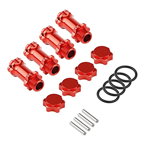 4pcs Aluminum 17mm Hex Adapter 30mm Extension Wheel Hub Drive Offset Width Extender with Anti-dust Cap Nuts for 1/8 RC On Road Car Off Road Truggy Truck Buggy Crawler, Red - color: Red