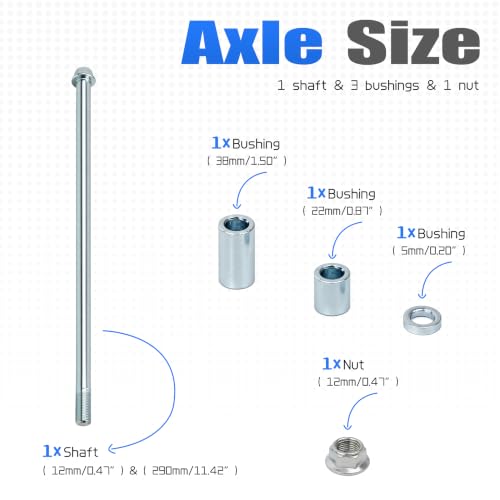 Mokuo 12mm 290mm Front Rear Axle with Bushing 5mm 20mm 38mm Fit for Pit Dirt Bike Moped Scooter QUAD ATV Mini Bike Parts - size: 12-290